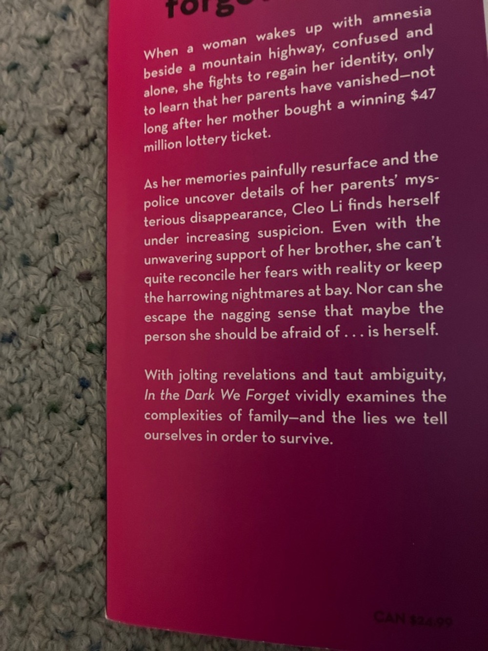 In the Dark We Forget by Sandra SG Wong - Dark Teal & Magenta Paperback - Picture 4 of 4